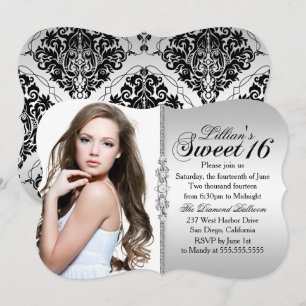 Invitation Fête des 16 ans douce Silver and Black Jewel Damas