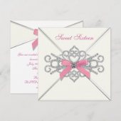 Invitation Fête des 16 ans douce White Diamonds Rose (Devant / Derrière)
