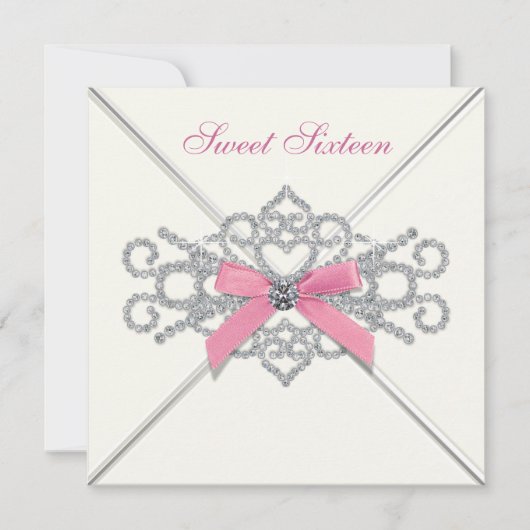 Invitation Fête des 16 ans douce White Diamonds Rose (Devant)