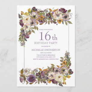 Invitation Fête des 16 ans Fleurs Feuillage Jaune Ivoire Viol