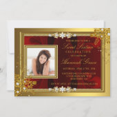 Invitation Fête des 16 ans Fleurs Or & Rouge (Devant)