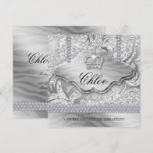 Invitation Fête des 16 ans Grad Couronne Blanche Bijoux Feuil (Devant / Derrière)