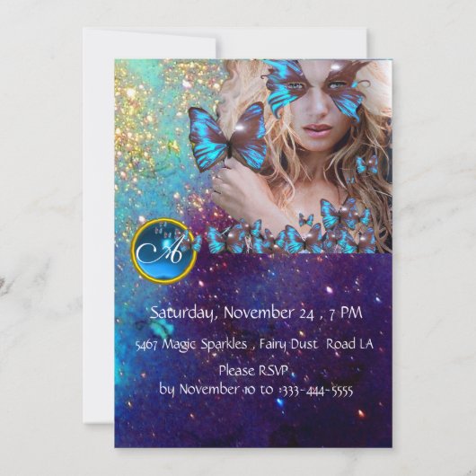 INVITATION FÊTE DES 16 ANS PAPILLON BLEU MONOGRAMME (Dos)