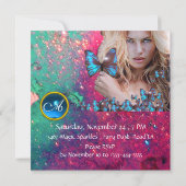 INVITATION FÊTE DES 16 ANS PAPILLON BLEU MONOGRAMME (Dos)