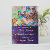 INVITATION FÊTE DES 16 ANS PAPILLON BLEU MONOGRAMME, (Debout devant)