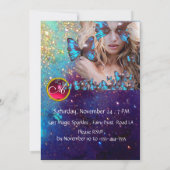 INVITATION FÊTE DES 16 ANS PAPILLON BLEU MONOGRAMME, (Dos)