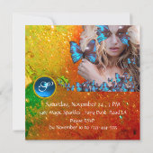 INVITATION FÊTE DES 16 ANS PAPILLON BLEU  MONOGRAMME, OR (Dos)