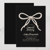 Invitation Fête des 16 ans perle noire et blanche (Devant / Derrière)