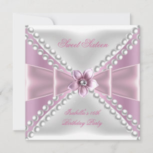 Invitation Fête des 16 ans Sweet Sixteen Rose Blanc Fleur