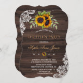 Invitation Fête des 18 ans avec tournesols rustiques en bois (Devant / Derrière)