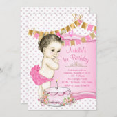 Invitation Fête des 1 an de Filles Rose et Or (Devant / Derrière)