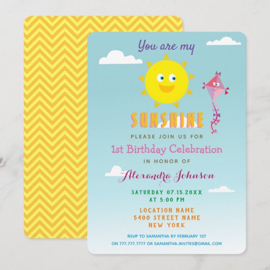 Invitation Fête des 1 an de la fille d'été (Devant / Derrière)