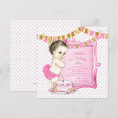 Invitation Fête des 1 an Fille Rose et Or (Devant / Derrière)