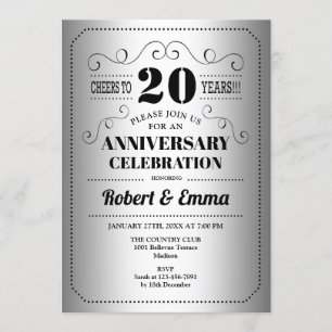 Invitation Fête des 20 ans de mariage - Noir Argenté