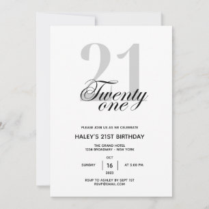 Invitation Fête des 21 ans Chic Minimaliste