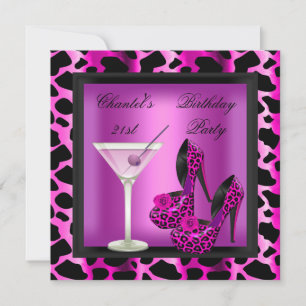 Invitation Fête des 21 ans Martini léopard rose chaud
