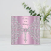Invitation Fête des 21 ans Rose Argent Blanc Diamant (Debout devant)