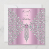 Invitation Fête des 21 ans Rose Argent Blanc Diamant (Devant)