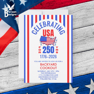 Invitation Fête des 250 ans des États-Unis Barbecue le 4 juil