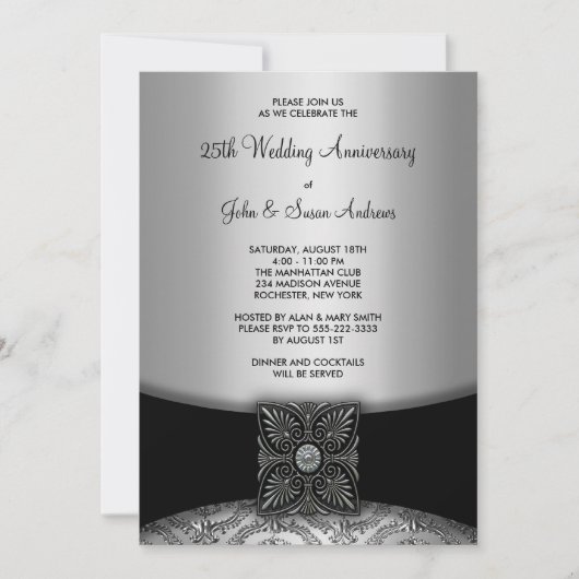 Invitation Fête des 25 ans d'argent en Damassé (Devant)