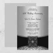 Invitation Fête des 25 ans d'argent en Damassé (Devant / Derrière)