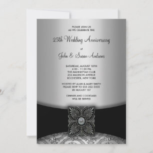 Invitation Fête des 25 ans d'argent en Damassé