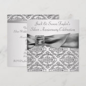 Invitation Fête des 25 ans de mariage Argent Damassé Argent (Devant / Derrière)