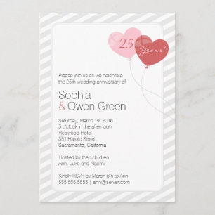 Invitation Fête des 25 ans de mariage avec des ballons