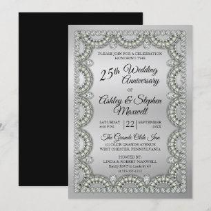 Invitation Fête des 25 ans de mariage d'argent et de diamant
