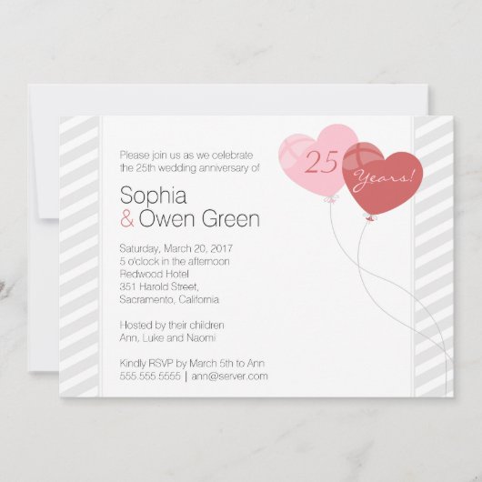 Invitation Fête des 25 ans de mariage de Hearts (Devant)