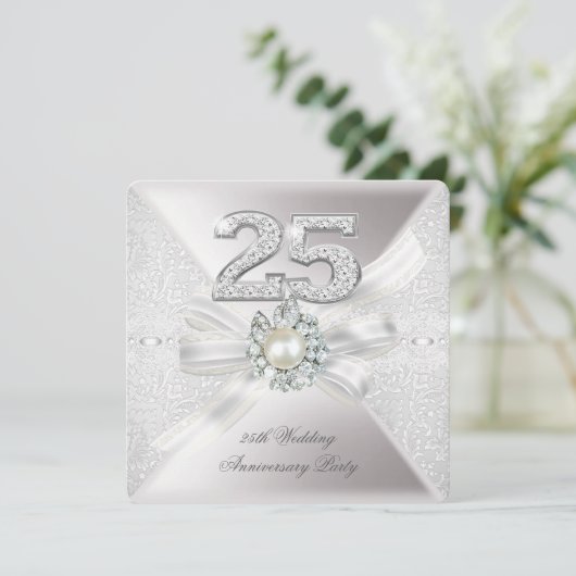 Invitation Fête des 25 ans de mariage Perle Argent (Debout devant)