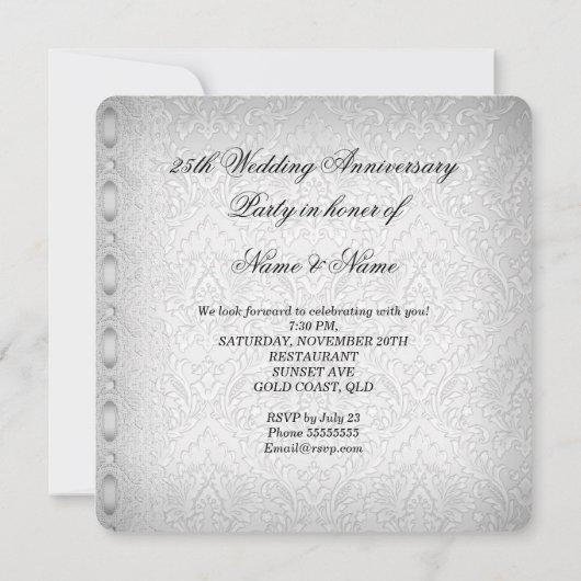 Invitation Fête des 25 ans de mariage Perle Argent (Dos)