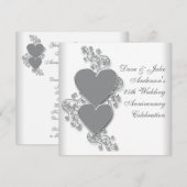 Invitation Fête des 25 ans de mariage Silver Hearts (Devant / Derrière)