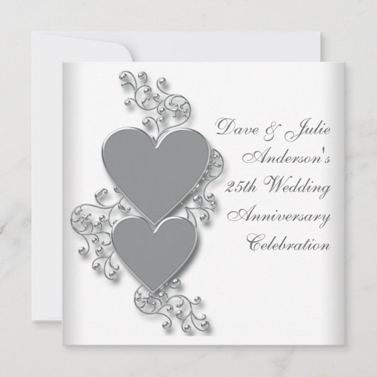 Invitation Fête des 25 ans de mariage Silver Hearts (Devant)