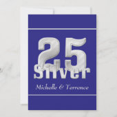 Invitation Fête des 25 ans de mariage Silver on Blue (Devant)