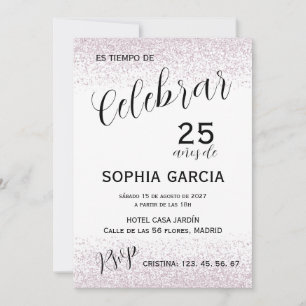 Invitation Fête des 25 Ans Pink Glitz Celebrar