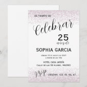 Invitation Fête des 25 Ans Pink Glitz Celebrar (Devant / Derrière)