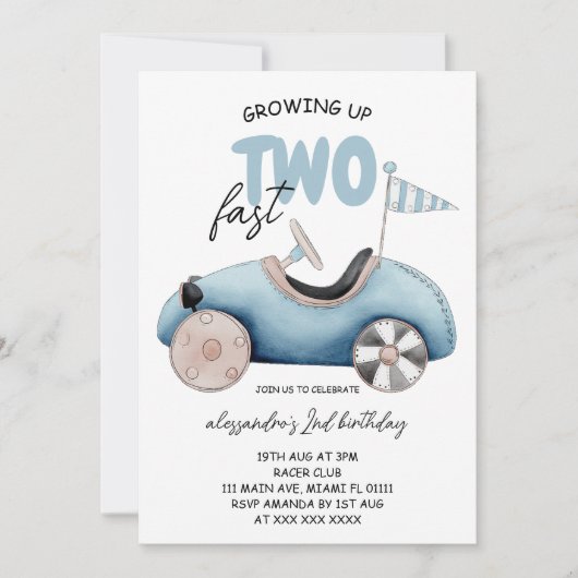 Invitation Fête des 2 ans de Growing up Two Fast Boy  (Devant)