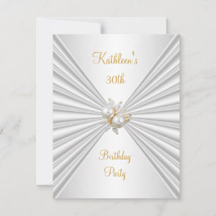 Invitation Fête des 30 ans Anniversaire Blanc Argent Soie Per