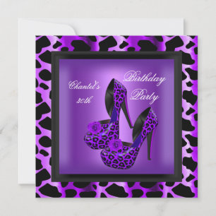 Invitation Fête des 30 ans chaussures léopard violet noir
