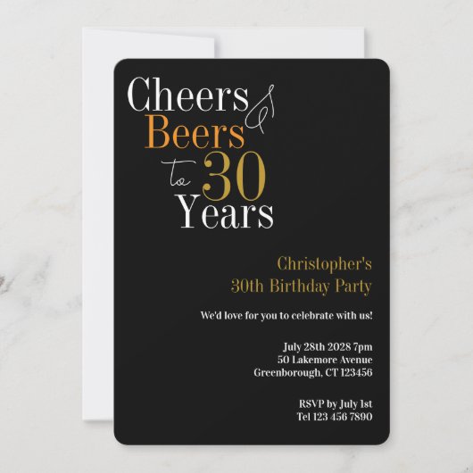 Invitation Fête des 30 ans Cheers and Beers (Devant)