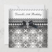 Invitation Fête des 30 ans Damask Noir Blanc Perle (Devant)