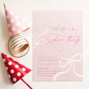 Invitation Fête des 30 ans de filles rose noué avec un ruban