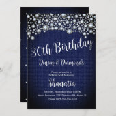 Invitation Fête des 30 ans Denim Diamants Gemme Diamants (Devant / Derrière)