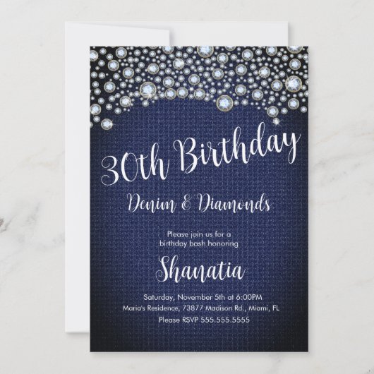 Invitation Fête des 30 ans Denim Diamonds Gem Diamants (Devant)