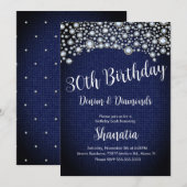 Invitation Fête des 30 ans Denim Diamonds Gem Diamants (Devant / Derrière)