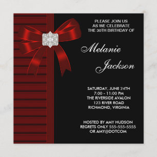 Invitation Fête des 30 ans d'une femme avec un nœud rouge noi