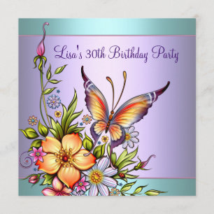 Invitation Fête des 30 ans d'une femme papillon violet sarcel