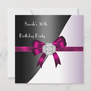 Invitation Fête des 30 ans Fuschia Blanc Diamant Noir