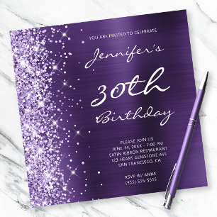 Invitation Fête des 30 ans pailleté violet foncé lavande